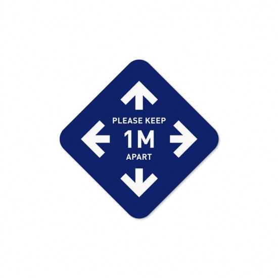 Covid-19 Tabletop Sticker Please Keep 1 Meter Apart 20x20cm Dark blue 3pcs